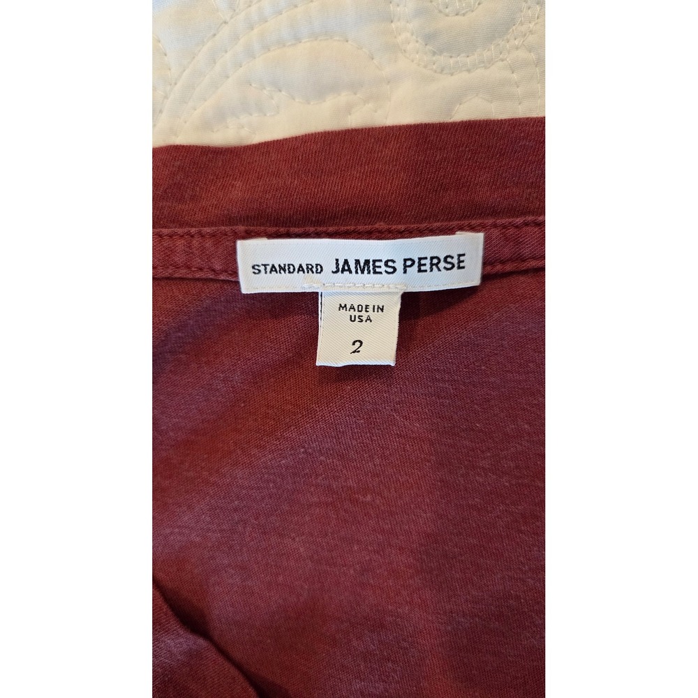 James Perse T-Shirt Cotton V-Neck Slim Fit Red Slub Luxury Mens Size 2 M USA - Picture 2 of 13
